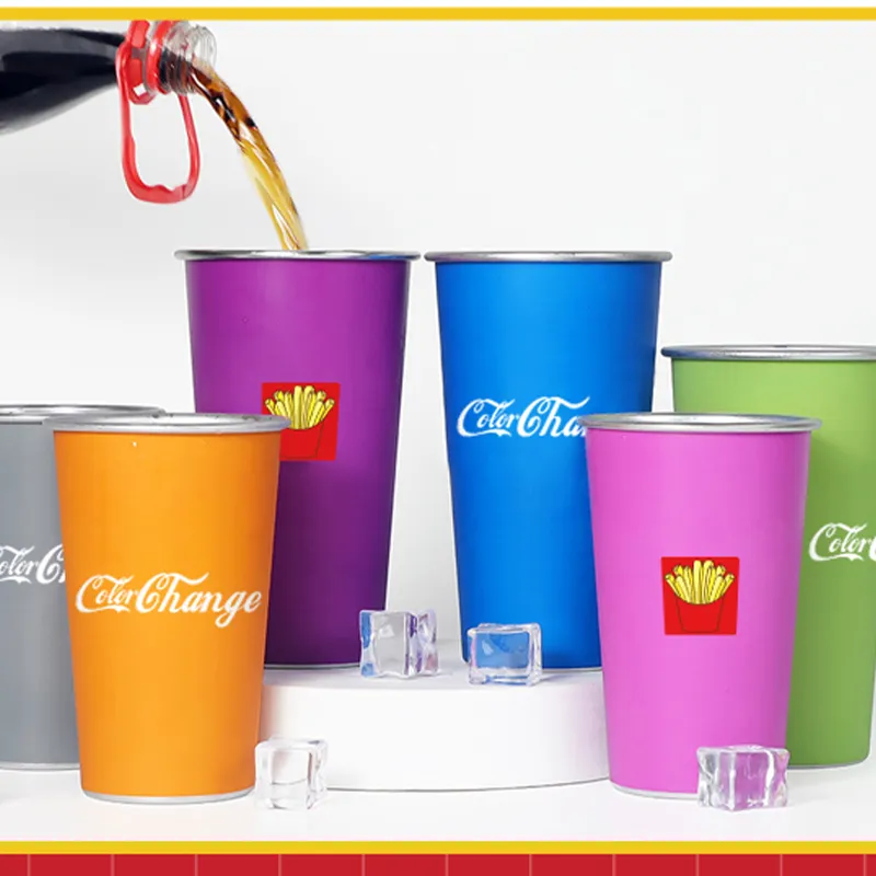 Oem kim loại màu thay đổi nhôm Đảng tái sử dụng cup lạnh uống lạnh cup với logo riêng của bạn