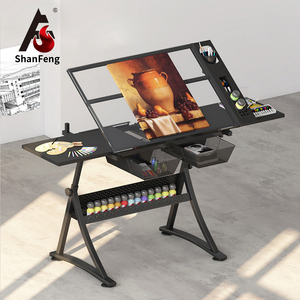 Scrivania architettonica con struttura in metallo e piano in vetro temperato, tavolo da disegno professionale per studi - Product Image 1