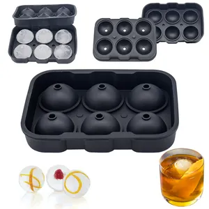 2024 Fast Delivery Black Reusable Eco-friendly Party Brandy Whiskey Cooler Silicone 6 Holes Ice Ball Maker