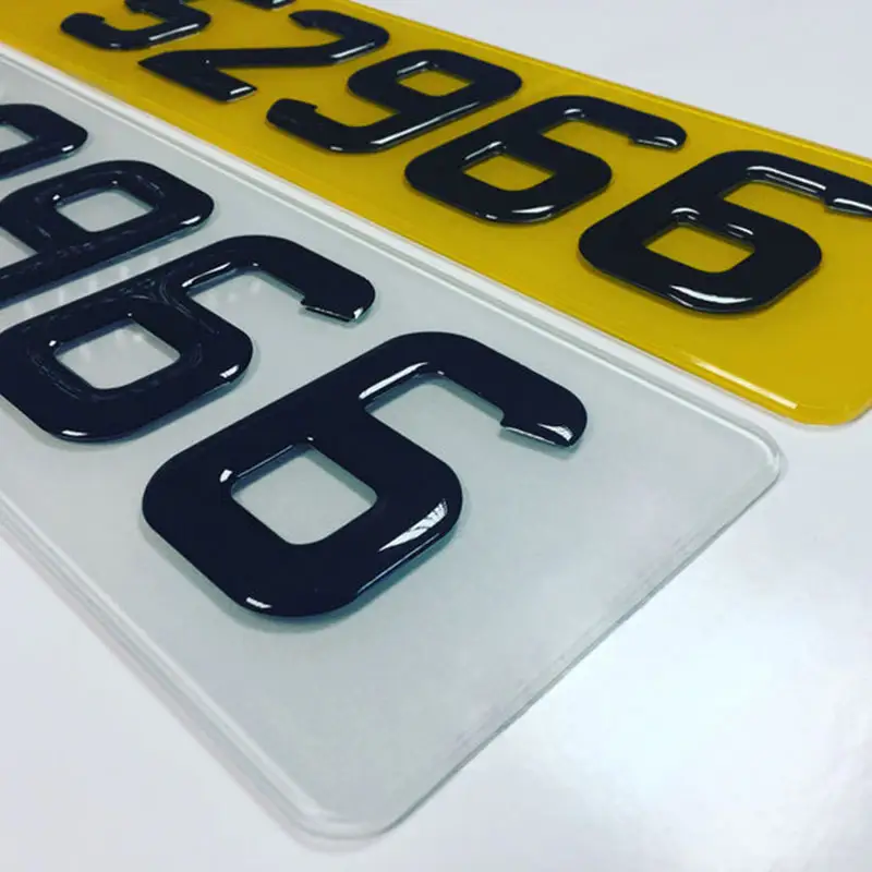 Standard Uk Car 3M Backing Resin Digits 4D Laser Cut Acrylic With 3D Gel Letters For Number Plates Minimum 4 Units