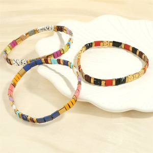 Boho Miyuki Verre Tila Bracelet Perlé Empilable Fait Main Facile à mettre et à enlever Stretch Beach Flat Bracelet - Product Image 5