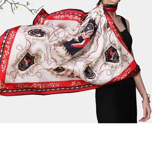 90cm silk printed large shawl multifunctional fashion large square scarf silk scarf wholesale ladies headscarf
