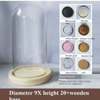 Cloche en verre Art Déco écologique de 9 cm de diamètre et de 12 à 25 cm de hauteur, base en bois massif, décoration de maison et de bureau recyclable à faire soi-même