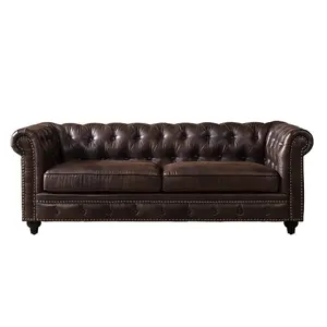 Wholesale Luxury american sofa set furniture couch brown classic vintage chesterfield sofa leather for hotel living room