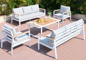 Ensemble de canapés d'extérieur modernes avec table basse en bois plastique et structure en aluminium, imperméable, pour hôtel, villa, balcon et salles à manger - Product Image 2