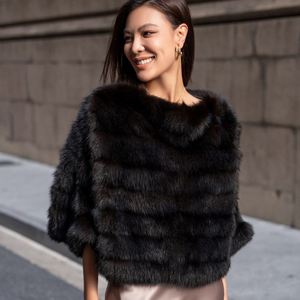 Fábrica personalizada Vendas Diretas Russo Sable <span class=keywords><strong>Fur</strong></span> Moda Uma Linha Pescoço Manto Design Pullover Real Mink <span class=keywords><strong>Fur</strong></span> Top Solto Para As Mulheres - Product Image 2