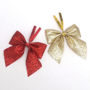 Ornements de Noël en forme de nœud 5x5cm, rouge et or, pailletés, en forme de papillon, décorations pour arbre - Product Image 5