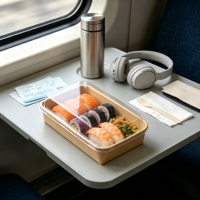 Boîte d'emballage alimentaire jetable écologique en papier série EP avec couvercle transparent pour sushis, vente en gros pour la restauration à emporter