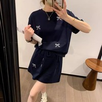Ensemble t-shirt et jupe brodés pour femmes, tenue décontractée ample en deux pièces, été