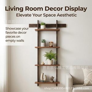 Wooden Chinese-style multi-layer <b>wall</b> storage rack, <b>wall</b>-<b>mounted</b> organizer <b>shelf</b>, living room and bedroom plant display rack - Product Image 5