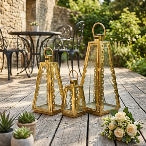 Portavelas de Acero Inoxidable Chapado en Oro de Lujo, Faroles de Diseño para Decoración del Hogar y Bodas - Product Image 1