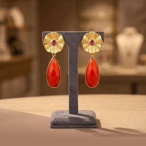 Nouvelles boucles d'oreilles pendantes en onyx rouge et lapis-lazuli, plaquées or, en laiton, faites à la main, pour fiançailles et fêtes - Product Image 3