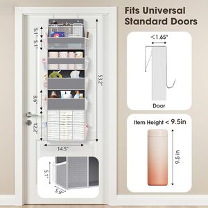 Organisateur suspendu sur porte, 18 poches, gris, rangement suspendu pour produits pour bébés, à fixer derrière la porte, type crochet mural - Product Image 2