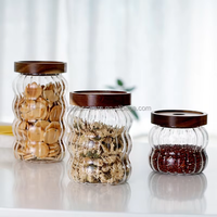 Grand bocal en verre borosilicate de style campagnard personnalisé pour épices alimentaires avec couvercle en bois