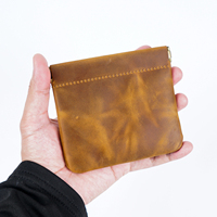 AIGUONIU dompet koin Mini portabel pria, tas kosmetik gaya Vintage dengan tempat kartu, dompet penyimpanan kulit kuda gila & kulit sapi
