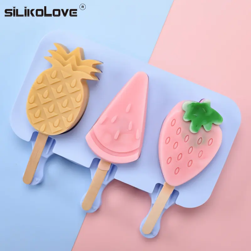 Non-Stick Ice Cube Trays Fruit shapes 3 cavity DIY Ice Pop Mold Popsicle Makers for Ice Cream Mould