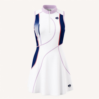 Vestido de Tenis sin Mangas con Cierre de Cremallera Fanshi, Último Modelo, Tela en Contraste Blanco y Morado Personalizada para Mujeres Tenistas, Deportes al Aire Libre