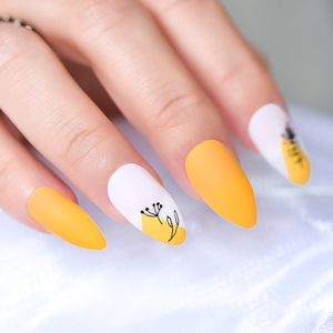 <span class=keywords><strong>Uñas</strong></span> Postizas Medianas con Diseño de Hojas de Almendro, <span class=keywords><strong>Uñas</strong></span> Acrílicas Mate, <span class=keywords><strong>Uñas</strong></span> Postizas en Color <span class=keywords><strong>Blanco</strong></span> y Amarillo <span class=keywords><strong>para</strong></span> Mujer, Otoño, 24 Piezas - Product Image 2