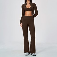 Ensemble de sport 5 pièces pour l'automne : veste ajustée à manches longues, pantalon évasé, tenue de fitness moulante pour la gym et les activités sportives