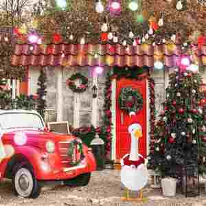 Knitted <b>Red</b> <b>Scarf</b> 23 Inch Santa Outfit Clothes for Goose Christmas Outdoor Patio Yard Lawn Art - Product Image 6