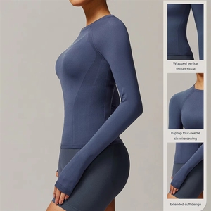 Top Deportivo Personalizado para Mujer con Logotipo, Transpirable, de Nailon y Spandex, Manga Larga, con Orificios para Pulgares, Compresión para <span class=keywords><strong>Yoga</strong></span>, Sensación de Segunda Piel - Product Image 4