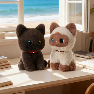 Morbido Peluche Gatto Anime Kawaii Ricamato in Posizione Accovacciata, Simpatico Gattino Imbottito, Giocattolo da Scrivania, Comfort per Bambini, Antistress - Product Image 3