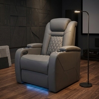 Soothroom - Canapé inclinable électrique en cuir véritable et bois, zéro gravité, extensible, avec mousse à mémoire de forme et éclairage LED 7 couleurs