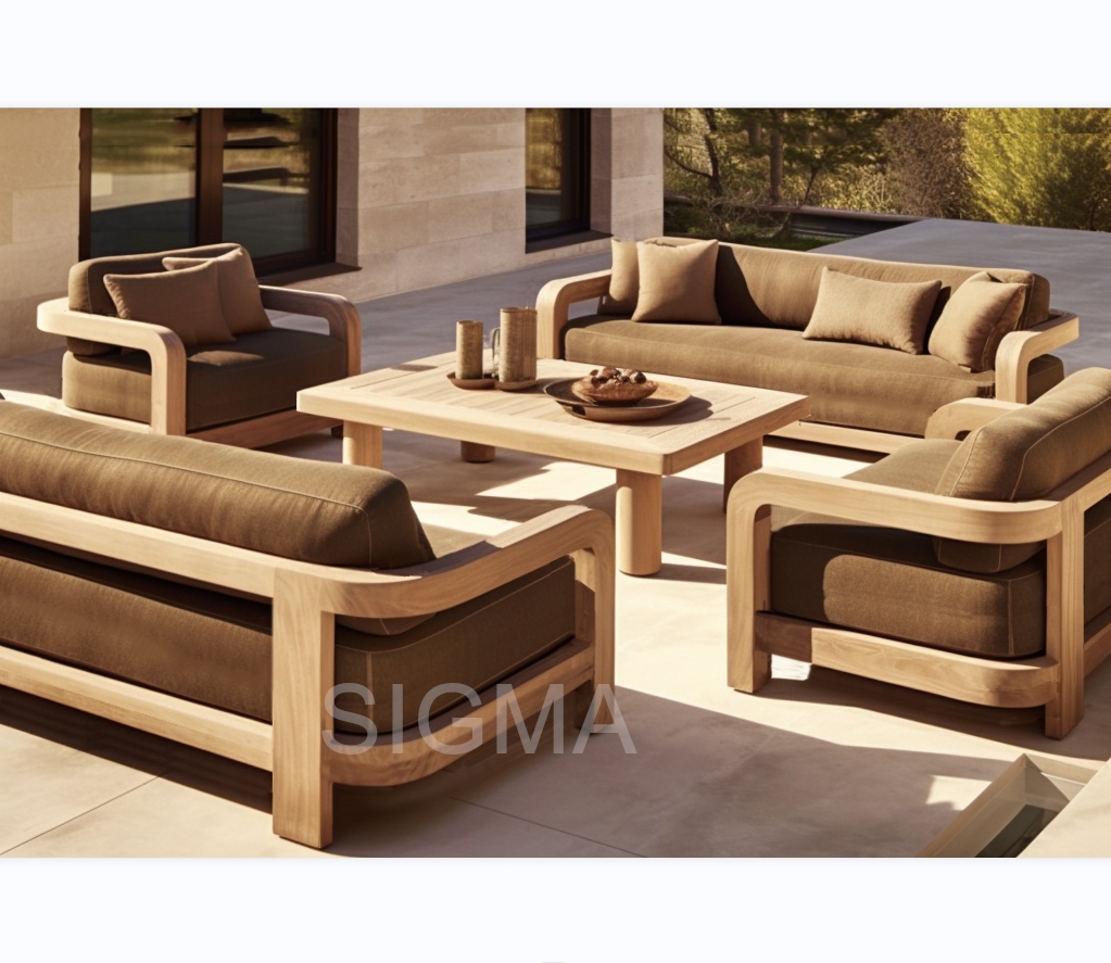 Newly Design Water-resistant Outdoor Furniture Garden Wooden Frame Outdoor Sofa Set Teak Wood Sofa