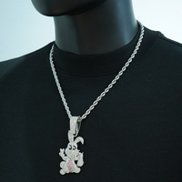 Collier Lapin Animal de Bande Dessinée à la Mode Plaqué Or 18k Hiphop Bling Glacé 5a Cz Lapin Pendentif CollierBijoux pour Hommes Femmes