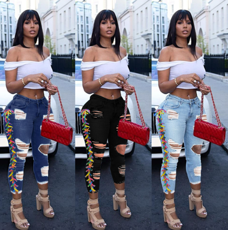 CS041 обновлённом стиле больших размеров из цветной пряжи женские удлиненные женские рваные джинсы длинные джинсы для женщин размер джинсов