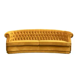 定制超大卧铺天鹅绒切斯特菲尔德黄色沙发和双人沙发套装家具休闲