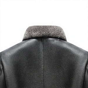 Chaqueta de Cuero para Hombre, Estilo Urbano, Forro Sherpa, Cierre de Cremallera, Corte Regular, Cuello Alto, Resistente al Viento, Ropa de Invierno - Product Image 4