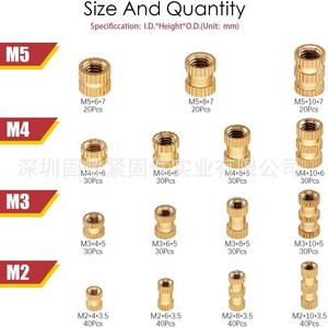Cross Border 460pcs Brass Thread Insert Set Metric Coarse Copper Plated Knurled Nuts Boxed For Injection Molding - Product Image 5