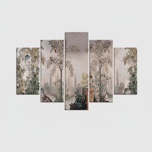 Toile d'art imprimée avec des oiseaux tropicaux : Décoration de paysage panoramique, lot de 5 toiles assorties - Product Image 2