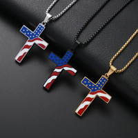 Collier avec pendentif drapeau américain en acier inoxydable pour hommes, design croix, bijoux tendance