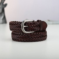 Ceinture vintage en cuir véritable tressé de style western avec boucle en alliage, durable et résistante, noire