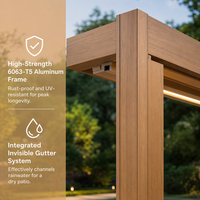 Pergola bioclimatique motorisée en aluminium, toit à lamelles moderne de luxe avec guirlandes lumineuses pour piscine et balcon extérieurs