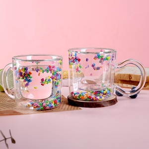 Coreano Inspirado Ins Kawaii Bolha Estrela Rosa Coração Dupla Parede De Vidro Copo De Café Lidar Com Caneca De Leite Resistente Ao Calor Bonito Design Colher - Product Image 2
