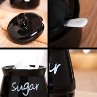 Cartoon Ceramic Food Sugar Bowl Bamboo Lid Spoon 12-Ounce Storage Jar Dustproof Freshness Preservation Multifunction Detachable