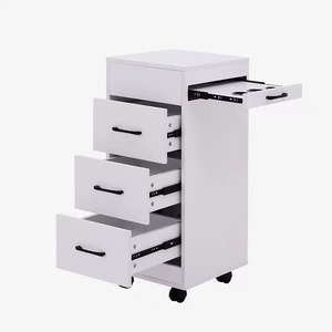 White Mobile Salon Trolley Cabinet With 3 <b>Drawers</b> Side Bottle Tray Rolling Wheels <b>Lockable</b> Storage Barber Tool Cabinet For Salon - Product Image 4