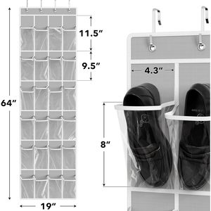 Simple Houseware 24 Pockets Crystal Clear Over The Door <b>Shoe</b> Organizer Gray 64 X 19 Inches Hanging Storage For <b>Shoes</b> Behind - Product Image 2