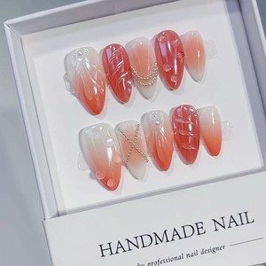 <span class=keywords><strong>Uñas</strong></span> Postizas con Diseño de Flor de Cerezo Roja Primaveral, Tridimensionales, Artísticas, Simples, <span class=keywords><strong>Elegantes</strong></span>, Lujosas, Hechas a Mano - Product Image 4