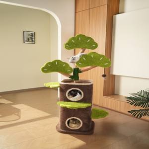 وصل حديثًا: أثاث قطط داخلي متين من خشب المطاط، يتضمن مسند تسلق متعدد الطبقات وخدّاشة من السيزال مع منصات استراحة ناعمة من القطيفة. - Product Image 4