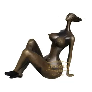 TENGYUN Original Art Bronze Abstract Woman Sculpture Fat Woman Sitting Lady Art Metal Statue