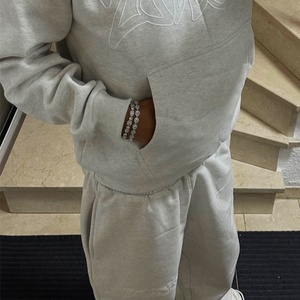 Casual Wear High Quality Custom 3D Embroidery logo Grey Pullover Hoodies and Baggy Sweatpants Set <b>Jogging</b> <b>Suit</b> - Product Image 2