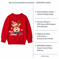 Pull-over personnalisé pour enfants avec logo, tricoté, à manches longues, col rond, motif renne, décontracté, hiver, mélange de viscose, doux et chaud, usine OEM & ODM