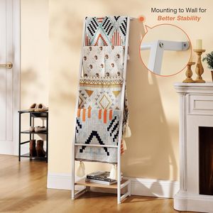 Ladder <b>Towel</b> <b>Rack</b> Freestanding Black Metal Blanket Holder Wall Leaning <b>Towel</b> Stand - Product Image 5