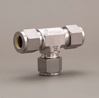 Raccord en T à compression NPT à double ferrule en acier inoxydable forgé SS316, à 3 voies, à branches égales, personnalisable pour tuyauterie hydraulique