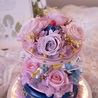 Chaude Luxueux Préservé Rose Carrousel Musical Décoration À La Main Fleur Éternelle Rose Carrousel Rotatif Pour Toujours Rose En Verre