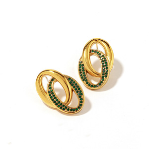 Aros de Acero Inoxidable con Baño de Oro y Diamantes Verdes, Diseño Geométrico, para Uso Diario - Product Image 4